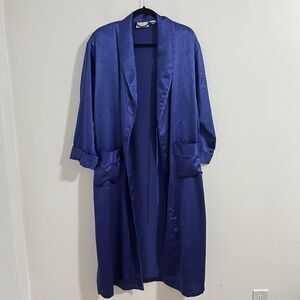 Vintage Victoria's Secret Robe Womens Small Blue Long Belted Textured Satin 90s